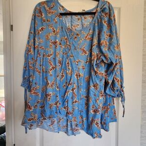 Cato Blue and Brown Blouse Size XL EUC